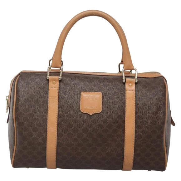 CELINE Macadam Canvas Boston Bag Pvc Leather Brown Gold - Picture 2 of 12